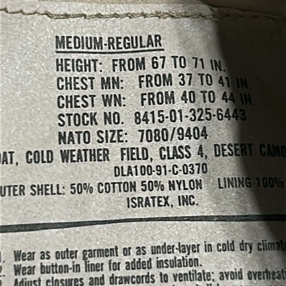 Men's medium regular DCU Cold Weather Field Jacket - Picture 2 of 3